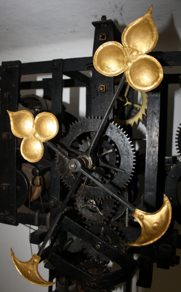 Turmuhrwerk Untertauern Zeiger mit alter Stellung Stundenzeiger lang, Minutenzeiger kurz